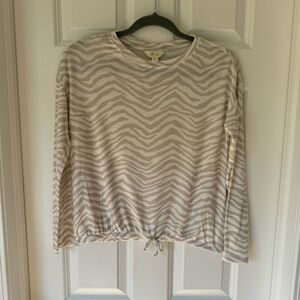 R + R Zebra Print Bottom Tie Sweater Top - Sz Large 12-14 - Taupe and white‎